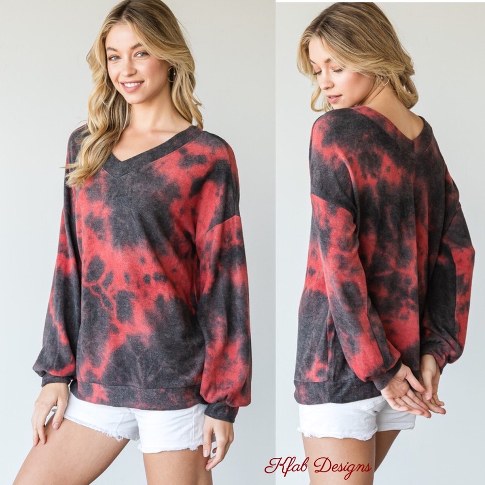 ❤️LAST ONE!! V Neck Puff Sleeve Super Soft Tie Dye Top! - Picture 1 of 7